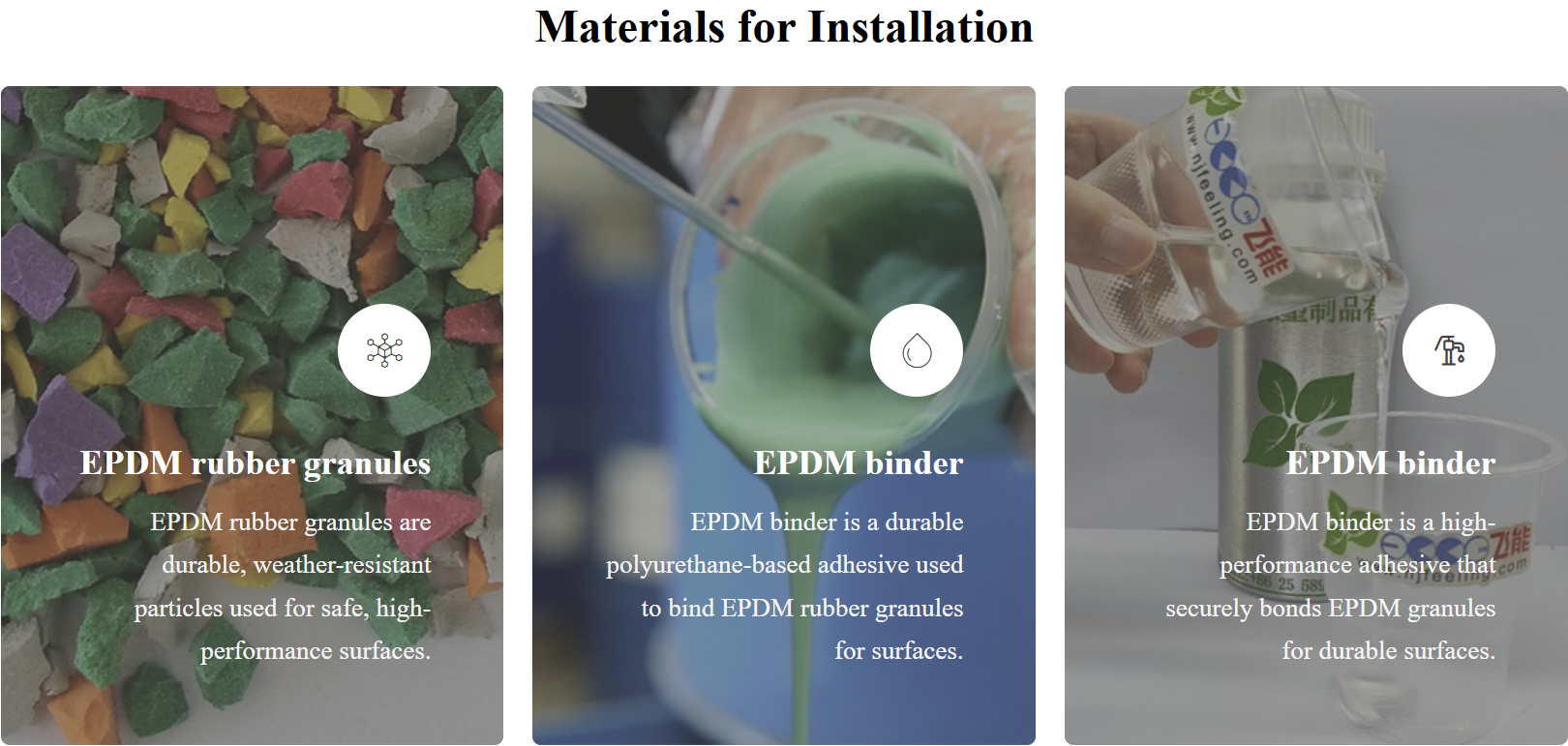 ภาพอ้างอิงเม็ดยาง EPDM หลากสีและสารยึดประสานสำหรับพื้นยาง